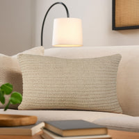 14 x 20 Lumbar Accent Throw Pillow, Ribbed Tan Brown Cotton, Polyfill -BM328271