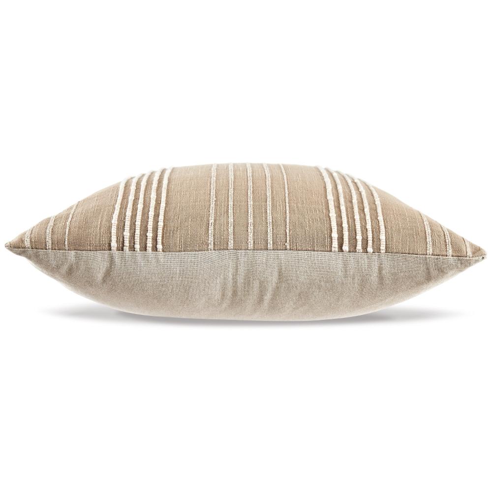 Square Accent Throw Pillow, 20 Inch, Striped Cotton, White, Tan Brown -BM328272