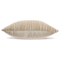 Square Accent Throw Pillow, 20 Inch, Striped Cotton, White, Tan Brown -BM328272