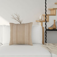 Square Accent Throw Pillow, 20 Inch, Striped Cotton, White, Tan Brown -BM328272