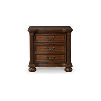 Laon Nightstand, 3 Drawer, Bronze, 29 Inch Cherry Brown Solid Hardwood -BM328275