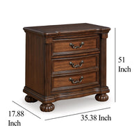 Laon Nightstand, 3 Drawer, Bronze, 29 Inch Cherry Brown Solid Hardwood -BM328275