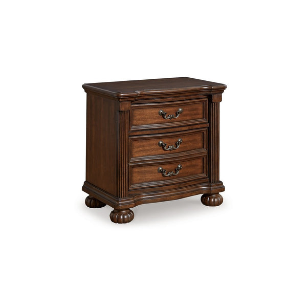 Laon Nightstand, 3 Drawer, Bronze, 29 Inch Cherry Brown Solid Hardwood -BM328275