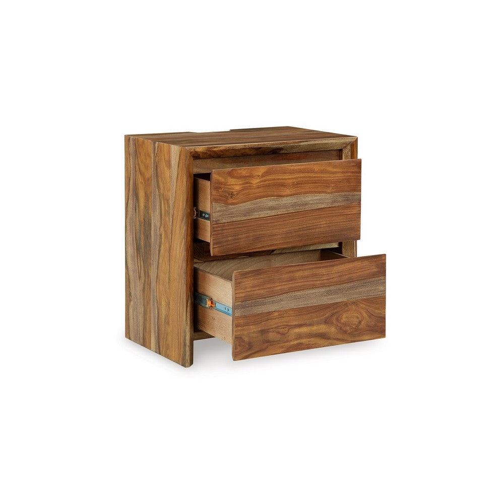 Donni Nightstand with 2 Drawer, Brown Sheesham Wood Finish, 24 Inch -BM328278