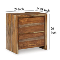 Donni Nightstand with 2 Drawer, Brown Sheesham Wood Finish, 24 Inch -BM328278