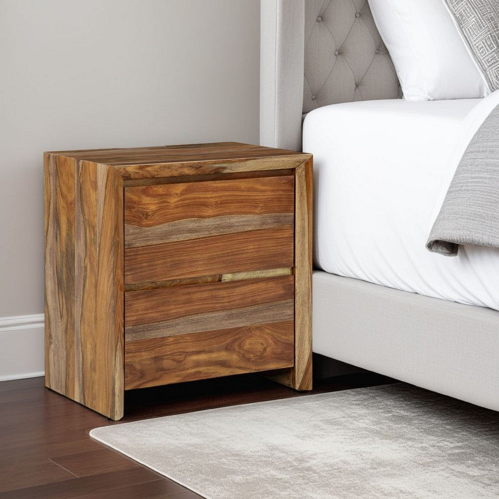 Donni Nightstand with 2 Drawer, Brown Sheesham Wood Finish, 24 Inch -BM328278