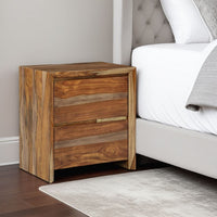 Donni Nightstand with 2 Drawer, Brown Sheesham Wood Finish, 24 Inch -BM328278