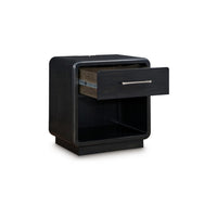 Robeck Nightstand, 1 Drawer, Black 26 Inch, Silver Metal Handles -BM328281
