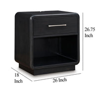 Robeck Nightstand, 1 Drawer, Black 26 Inch, Silver Metal Handles -BM328281