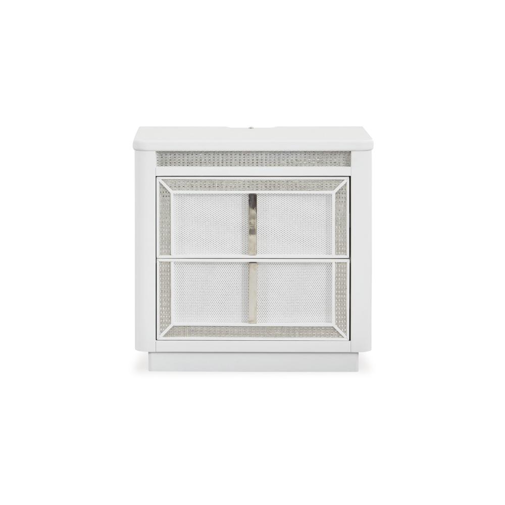 Canaal Nightstand, 2 Drawer, White Solid Wood, 28 Inch, LED Light -BM328284