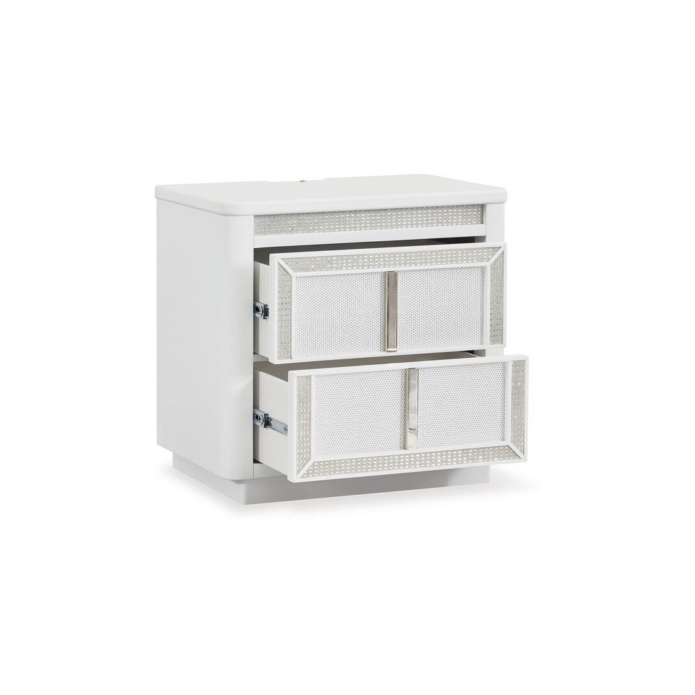 Canaal Nightstand, 2 Drawer, White Solid Wood, 28 Inch, LED Light -BM328284