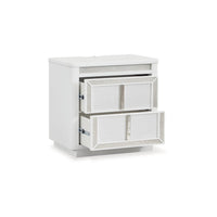 Canaal Nightstand, 2 Drawer, White Solid Wood, 28 Inch, LED Light -BM328284