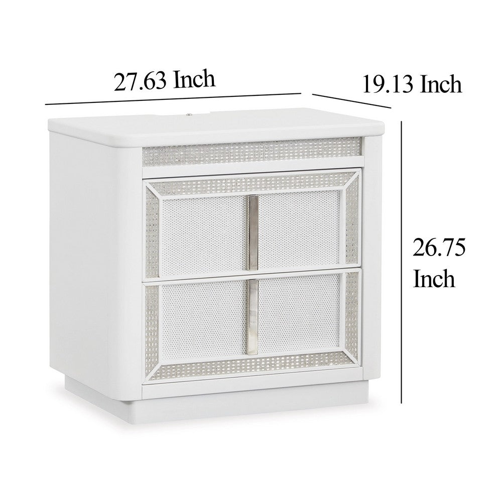 Canaal Nightstand, 2 Drawer, White Solid Wood, 28 Inch, LED Light -BM328284