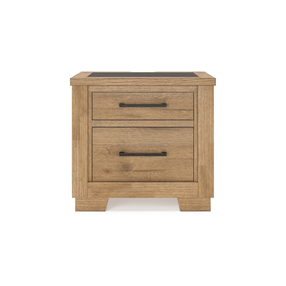 Dani Nightstand with 2 Drawers, 29 Inch, Rustic Brown Solid Hardwood -BM328287
