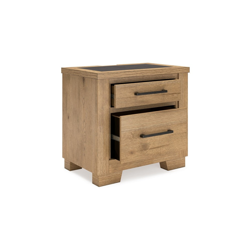 Dani Nightstand with 2 Drawers, 29 Inch, Rustic Brown Solid Hardwood -BM328287