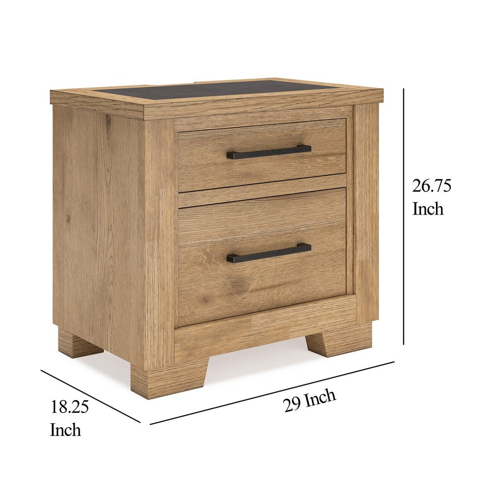 Dani Nightstand with 2 Drawers, 29 Inch, Rustic Brown Solid Hardwood -BM328287