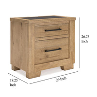 Dani Nightstand with 2 Drawers, 29 Inch, Rustic Brown Solid Hardwood -BM328287