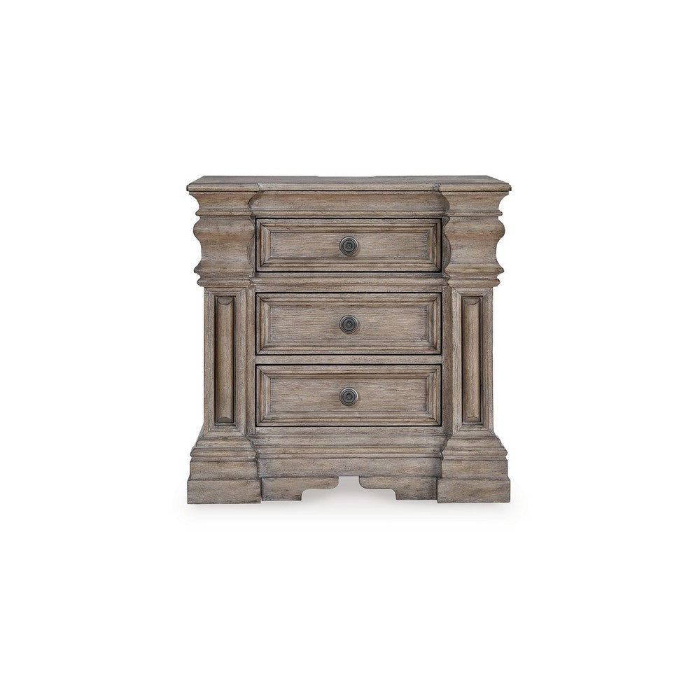 Blaie Nightstand, 3 Drawer, 29 inch, Taupe Brown Solid Hardwood Finish -BM328290