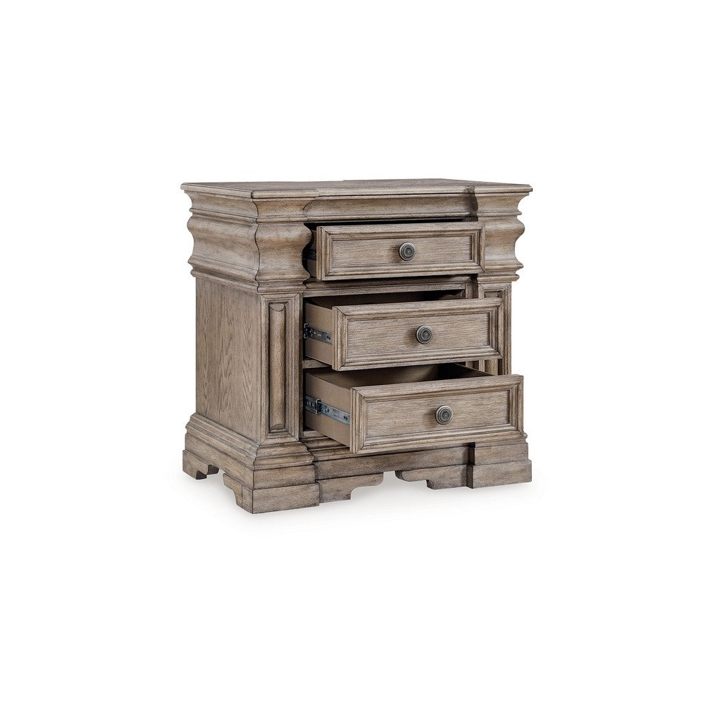 Blaie Nightstand, 3 Drawer, 29 inch, Taupe Brown Solid Hardwood Finish -BM328290
