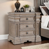 Blaie Nightstand, 3 Drawer, 29 inch, Taupe Brown Solid Hardwood Finish -BM328290