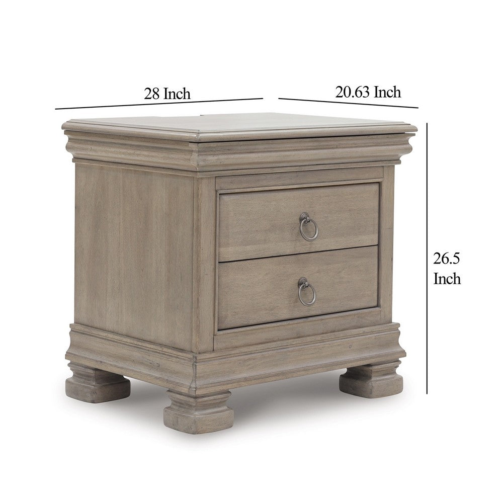 Orny Nightstand, 3 Drawer, 28 Inch, Light Gray Solid Hardwood Finish -BM328293