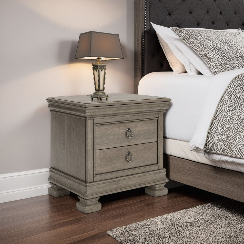 Orny Nightstand, 3 Drawer, 28 Inch, Light Gray Solid Hardwood Finish -BM328293