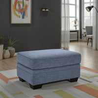 Sano Ottoman, Denim Blue Polyester, Soft Cushions, Black Wood, 38 Inch -BM328296