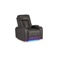 Callum Power Recliner Chair, Adjustable Headrest, Gray Faux Leather