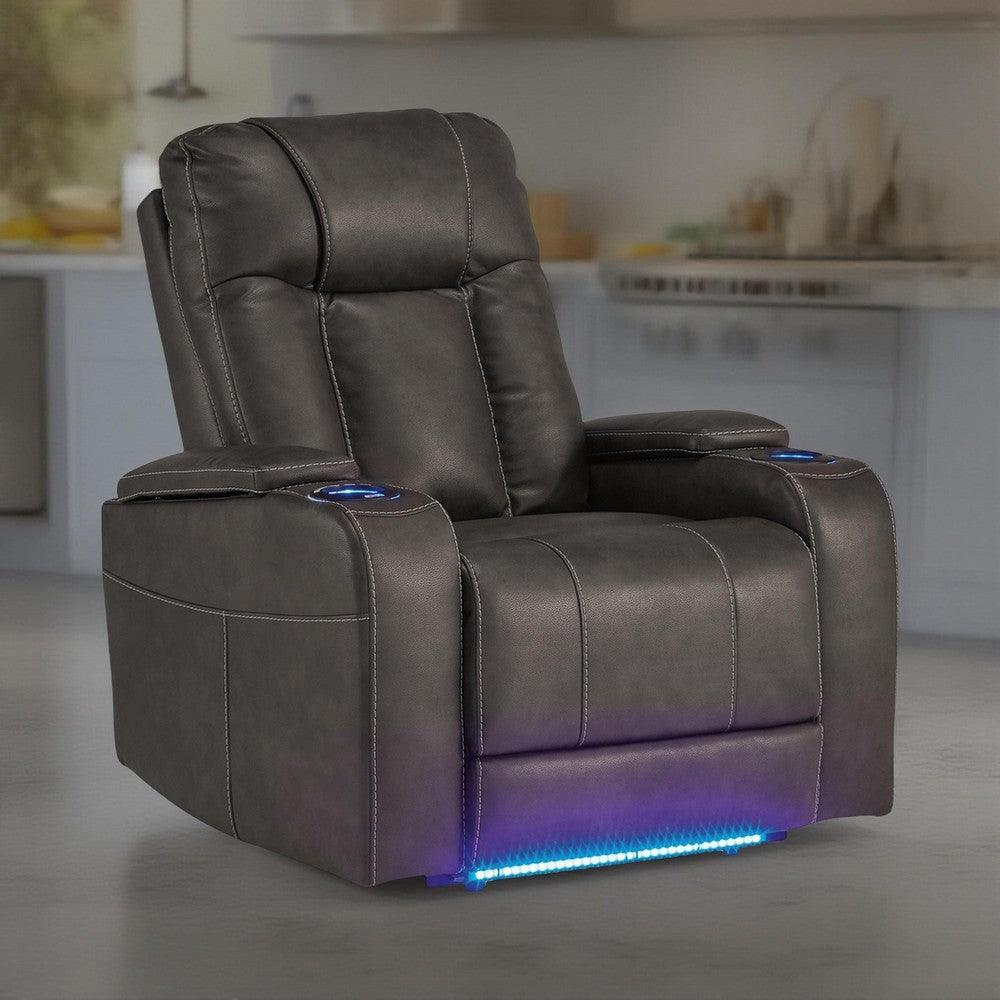 Callum Power Recliner Chair, Adjustable Headrest, Gray Faux Leather -BM328345
