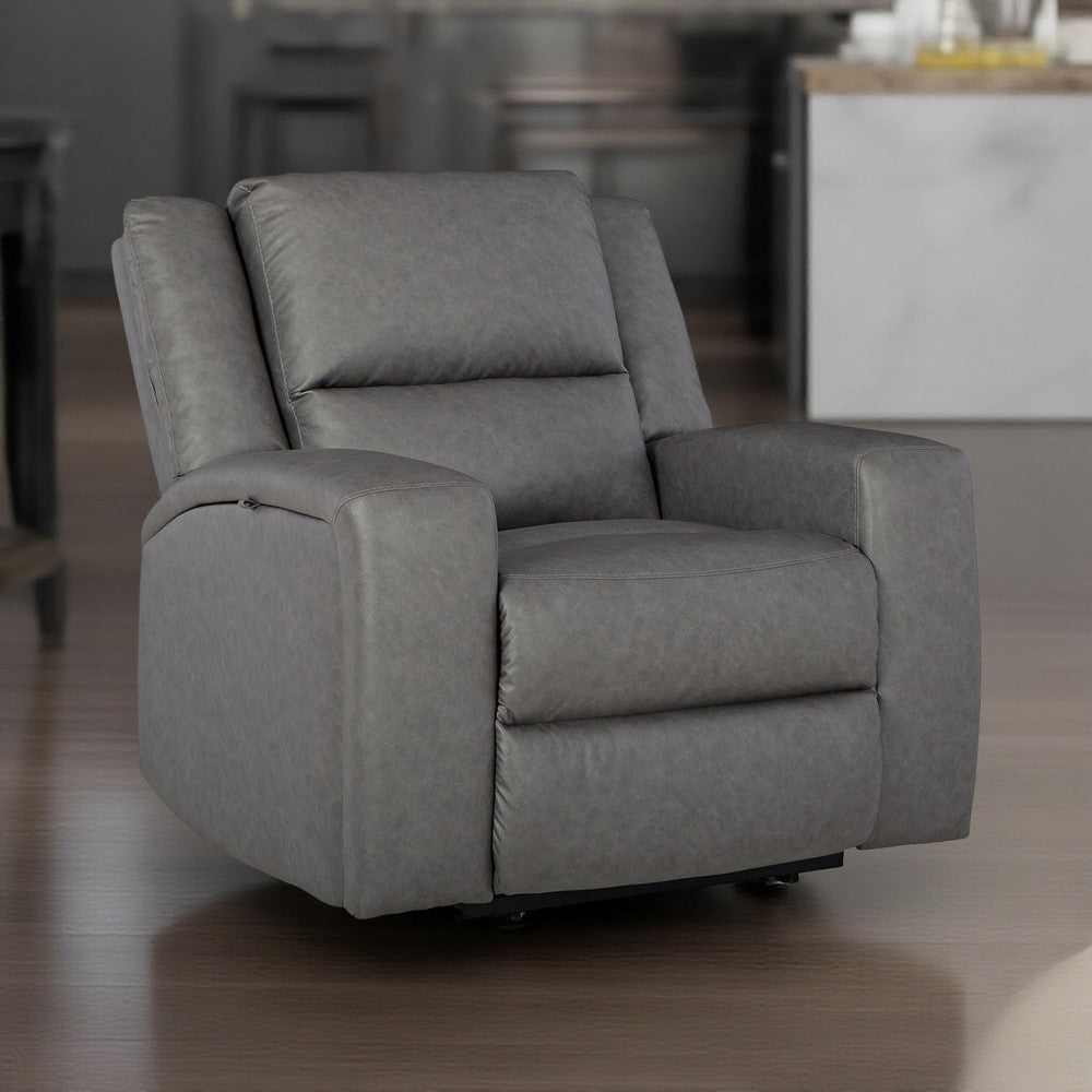 Vance Manual Recliner Chair, Gray Faux Leather, Pillow Top Headrest -BM328347