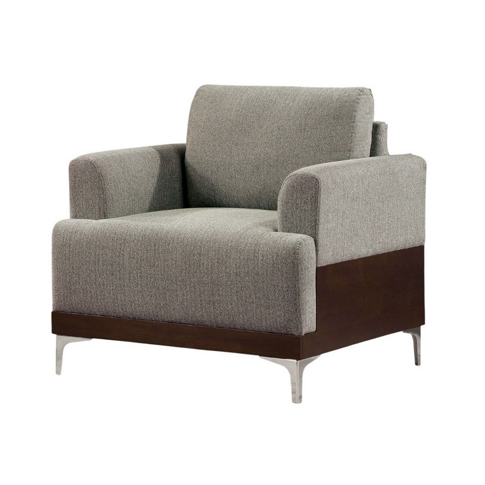 Vely Accent Chair, Gray Chenille Fabric, Walnut Brown Wood Veneer -BM328354
