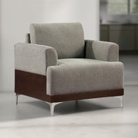Vely Accent Chair, Gray Chenille Fabric, Walnut Brown Wood Veneer -BM328354