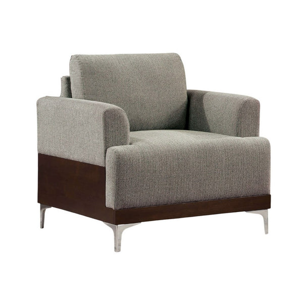 Vely Accent Chair, Gray Chenille Fabric, Walnut Brown Wood Veneer -BM328354