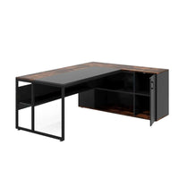 Executive Office Desk, 71 Inch L Shaped w Storage Cabinet, Brown Black -BM328363