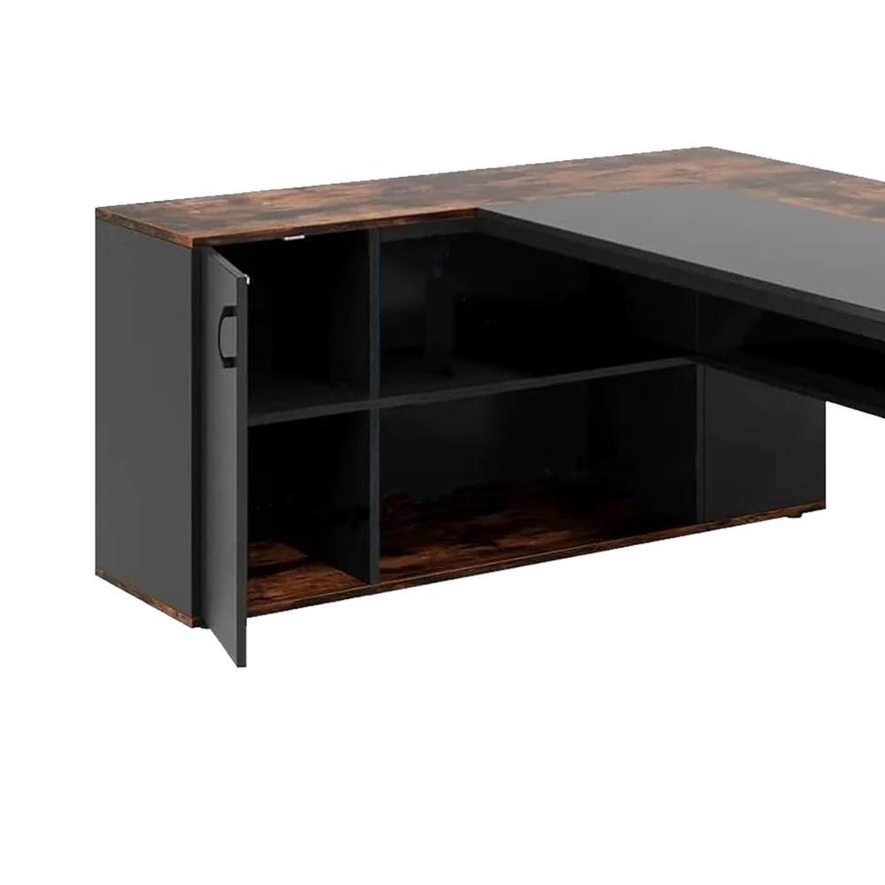 Executive Office Desk, 71 Inch L Shaped w Storage Cabinet, Brown Black -BM328363