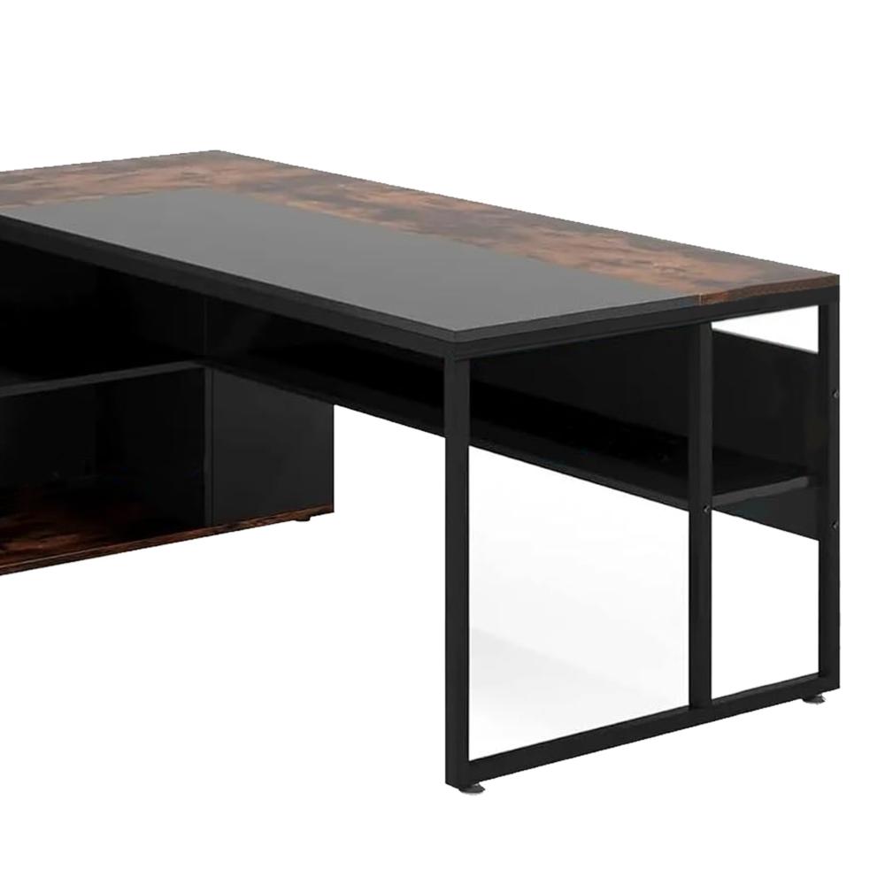 Executive Office Desk, 71 Inch L Shaped w Storage Cabinet, Brown Black -BM328363