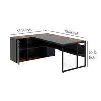 Executive Office Desk, 71 Inch L Shaped w Storage Cabinet, Brown Black -BM328363