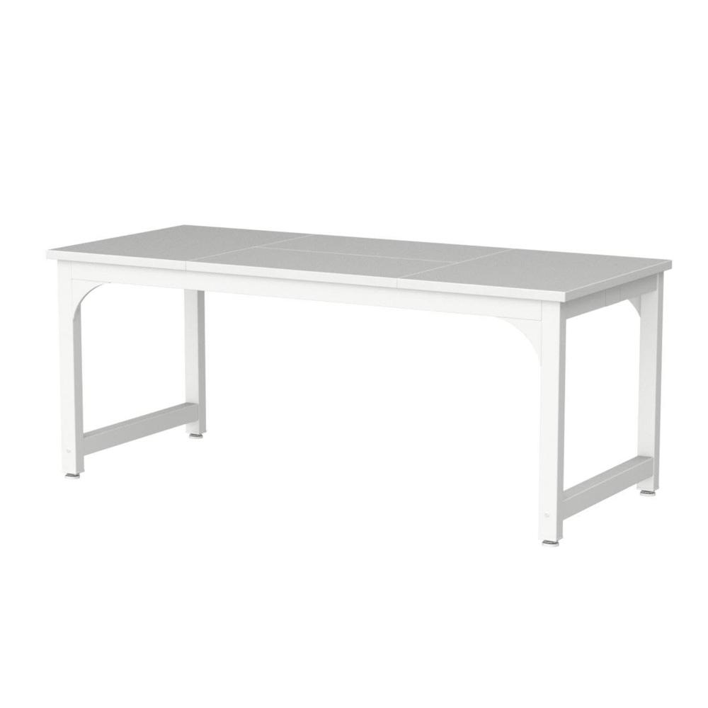 Home Office Desk, 63 Inch Minimalist Wood Top w White Metal Frame -BM328364