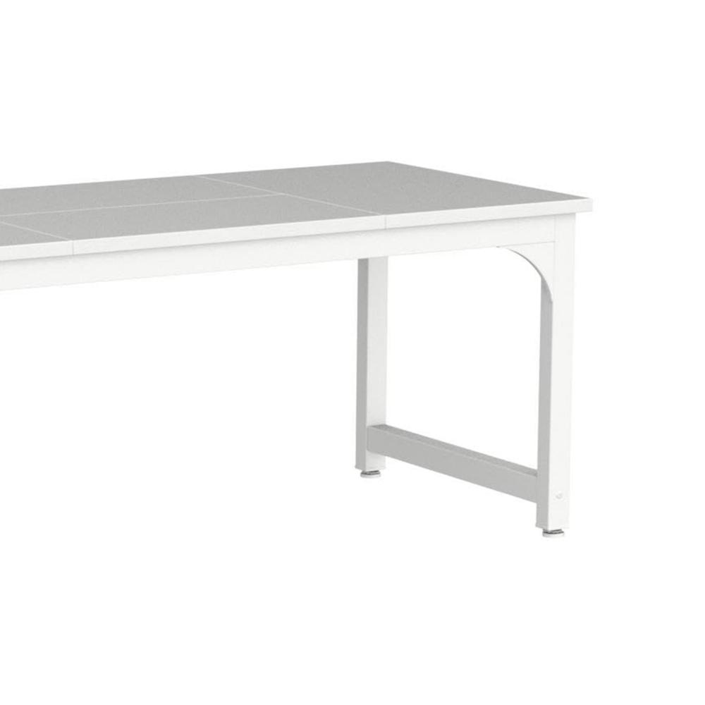 Home Office Desk, 63 Inch Minimalist Wood Top w White Metal Frame -BM328364