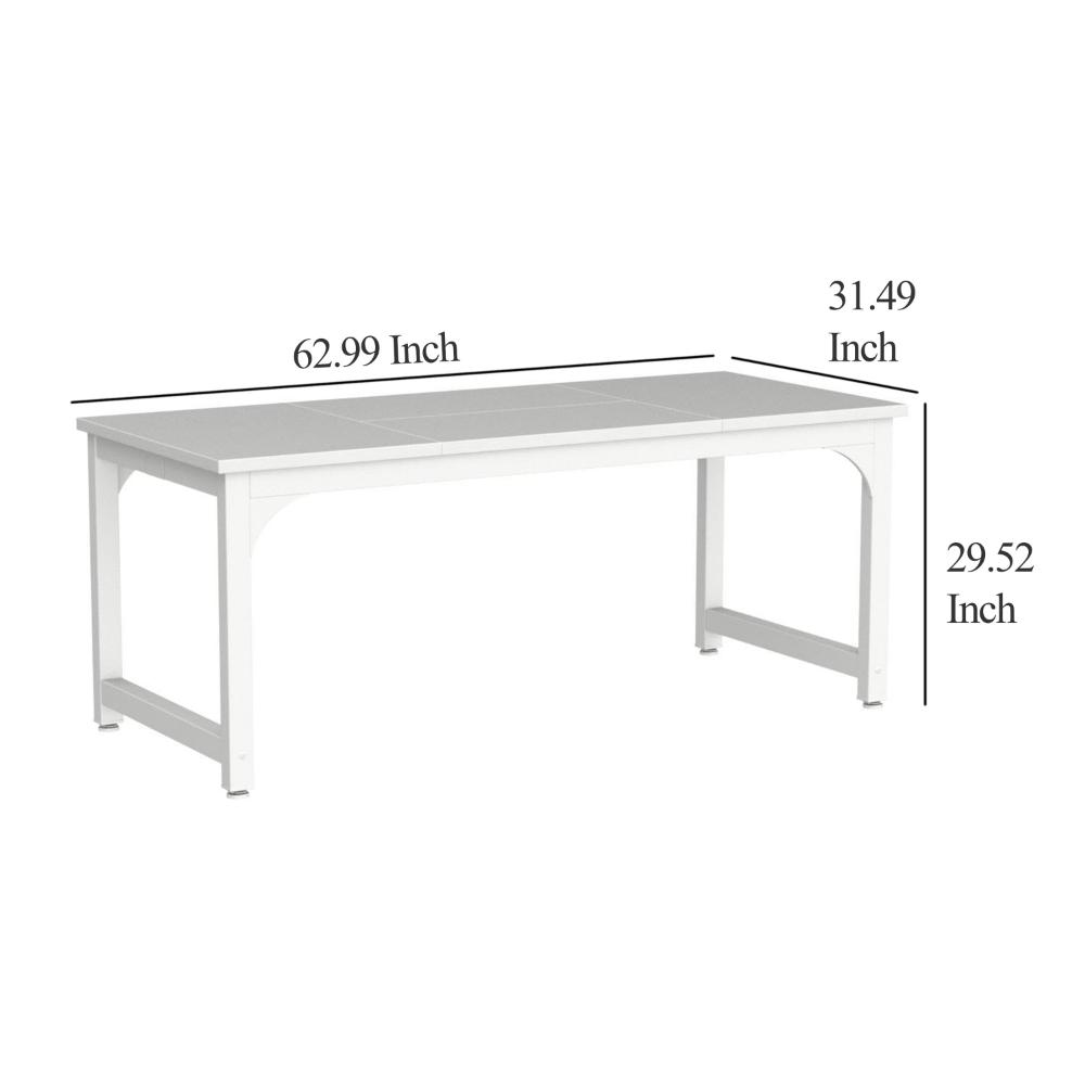 Home Office Desk, 63 Inch Minimalist Wood Top w White Metal Frame -BM328364