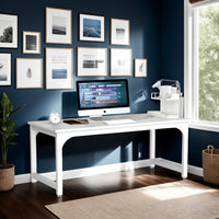 Home Office Desk, 63 Inch Minimalist Wood Top w White Metal Frame -BM328364