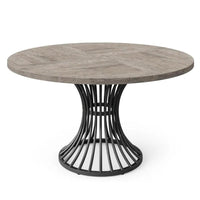 Dining Table, 47 Inch Round Gray Wood Top, Black Metal Hourglass Base -BM328366
