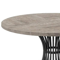 Dining Table, 47 Inch Round Gray Wood Top, Black Metal Hourglass Base -BM328366
