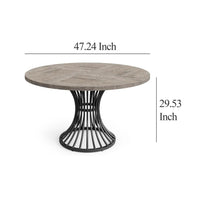 Dining Table, 47 Inch Round Gray Wood Top, Black Metal Hourglass Base -BM328366