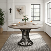 Dining Table, 47 Inch Round Gray Wood Top, Black Metal Hourglass Base -BM328366