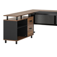 Liy Executive Office Desk, 63 Inch L Shape, File Cabinet, Brown Black -BM328368