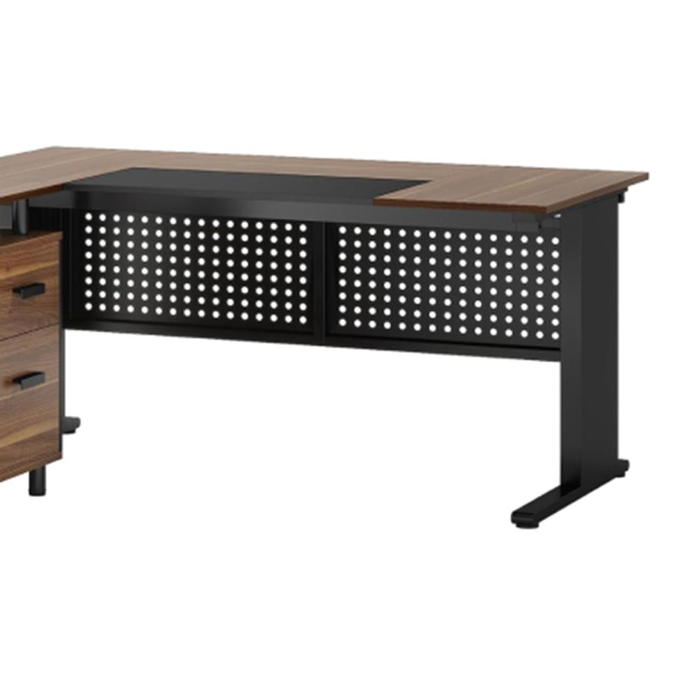Liy Executive Office Desk, 63 Inch L Shape, File Cabinet, Brown Black -BM328368
