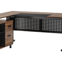Liy Executive Office Desk, 63 Inch L Shape, File Cabinet, Brown Black -BM328368