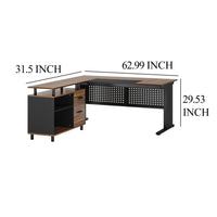 Liy Executive Office Desk, 63 Inch L Shape, File Cabinet, Brown Black -BM328368