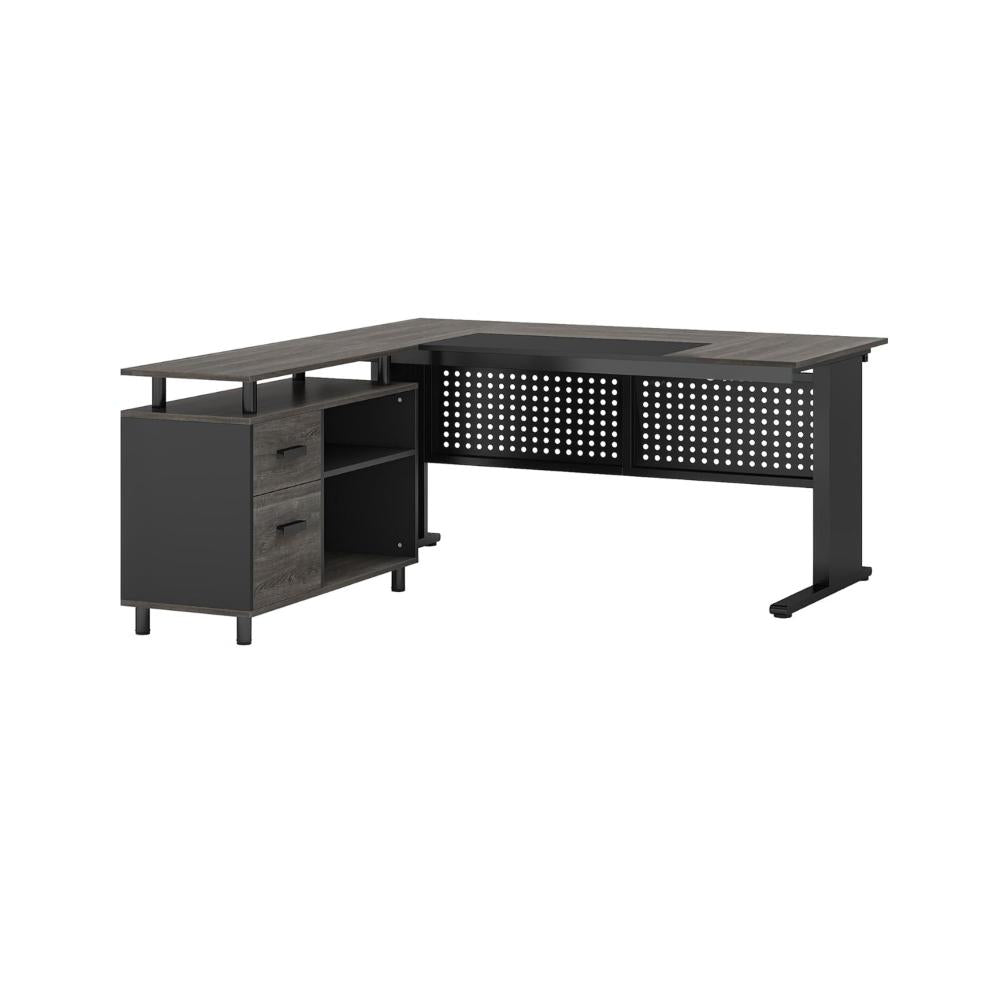 Liy Executive Office Desk, 63 Inch L Shape, File Cabinet, Gray Black -BM328370